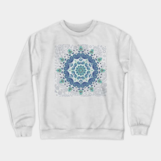 Blue Paisley Kaleidoscope Mandala Tee Crewneck Sweatshirt by DISmithArt